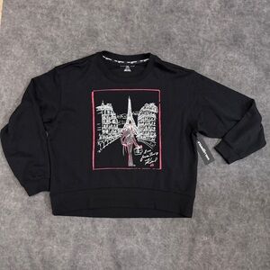 NWT Women KARL LAGERFELD Black sweatshirt Paris Shopping girl embellished Medium